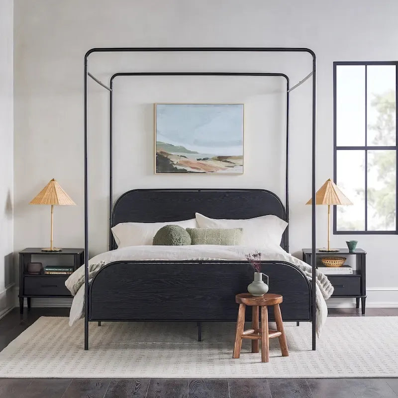 Modern metalen hemelbed met gebogen frame, queensize