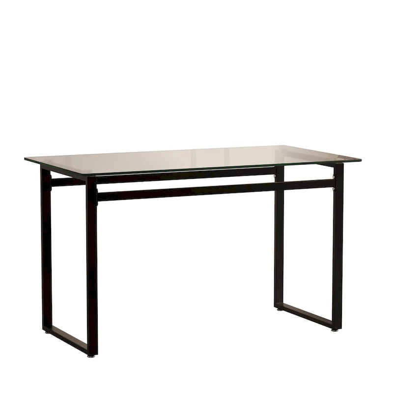 Moderner minimalistischer rechteckiger Glastisch für 4-6 Personen mit 0.31 starker Tischplatte aus gehärtetem Glas und Beinen aus schwarzem Chrommetall