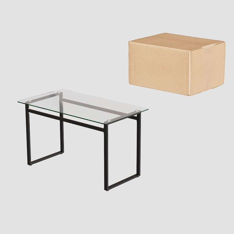 Moderner minimalistischer rechteckiger Glastisch für 4-6 Personen mit 0.31 starker Tischplatte aus gehärtetem Glas und Beinen aus schwarzem Chrommetall