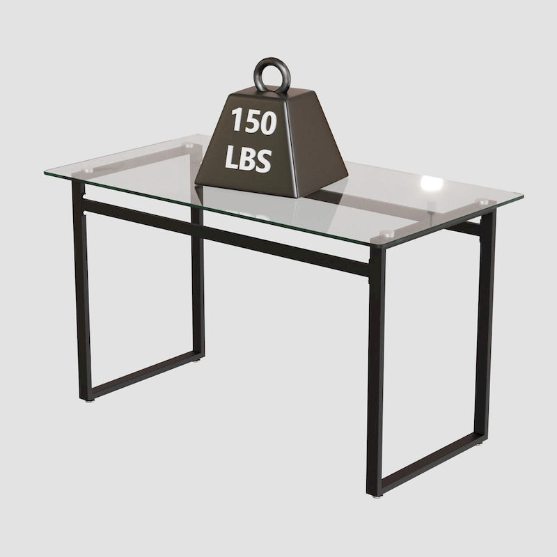 Moderner minimalistischer rechteckiger Glastisch für 4-6 Personen mit 0.31 starker Tischplatte aus gehärtetem Glas und Beinen aus schwarzem Chrommetall
