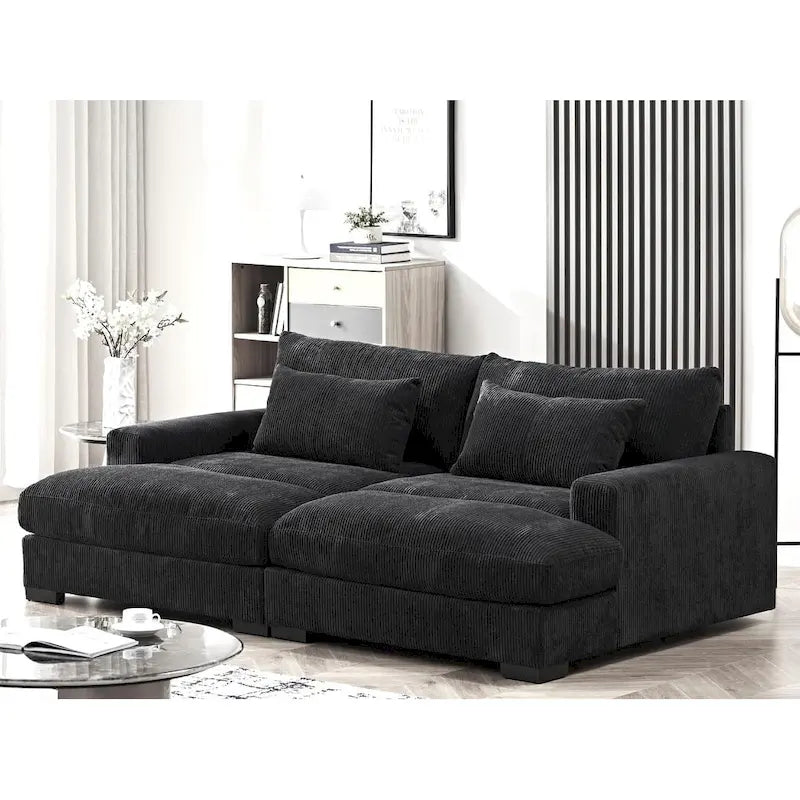 Luksusowa sofa z funkcją spania, tapicerowana sztruksem, z podwójnym szezlongiem, rozkładana do łóżka Twin