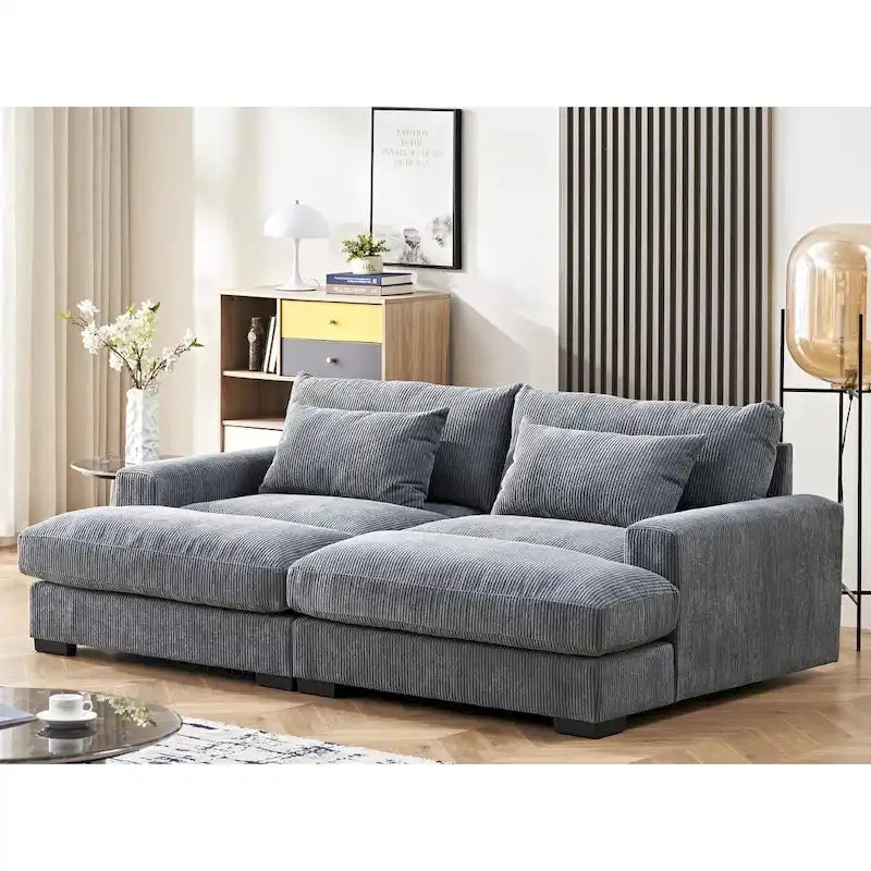 Luksusowa sofa z funkcją spania, tapicerowana sztruksem, z podwójnym szezlongiem, rozkładana do łóżka Twin