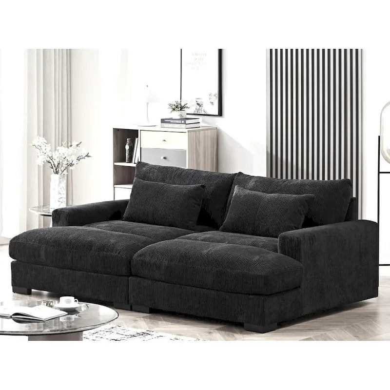 Luxe Sleeper Sofa Corduroy Upholstery Double Chaise Design Convertible to Twin Size Bed