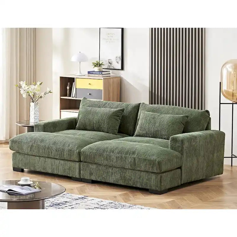 Luxe Schlafsofa mit Cordbezug und doppelter Chaiselongue, zum Twin-Bett umwandelbar