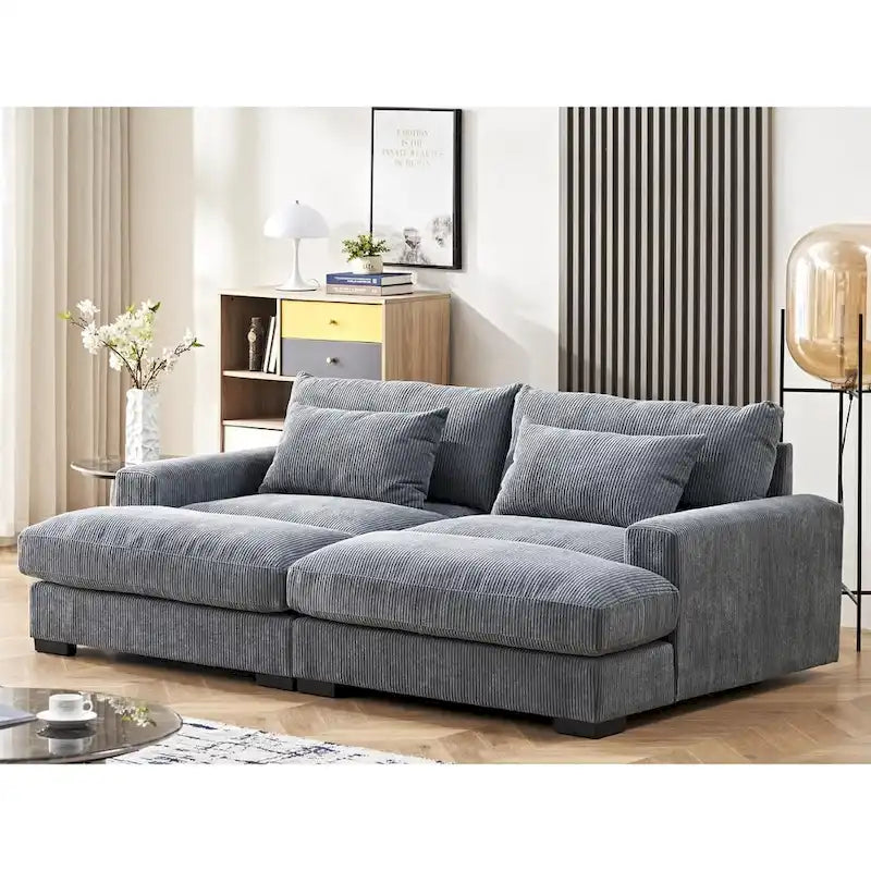 Luxe Schlafsofa mit Cordbezug und doppelter Chaiselongue, zum Twin-Bett umwandelbar