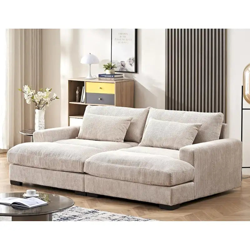 Luxe Schlafsofa mit Cordbezug und doppelter Chaiselongue, zum Twin-Bett umwandelbar