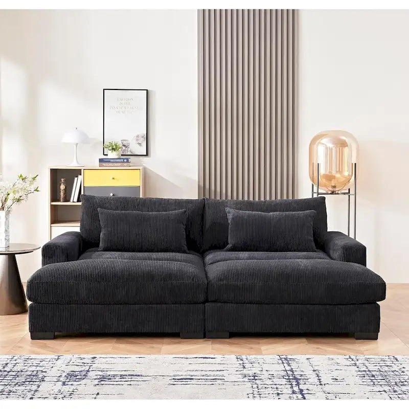 Luxe Schlafsofa mit Cordbezug und doppelter Chaiselongue, zum Twin-Bett umwandelbar