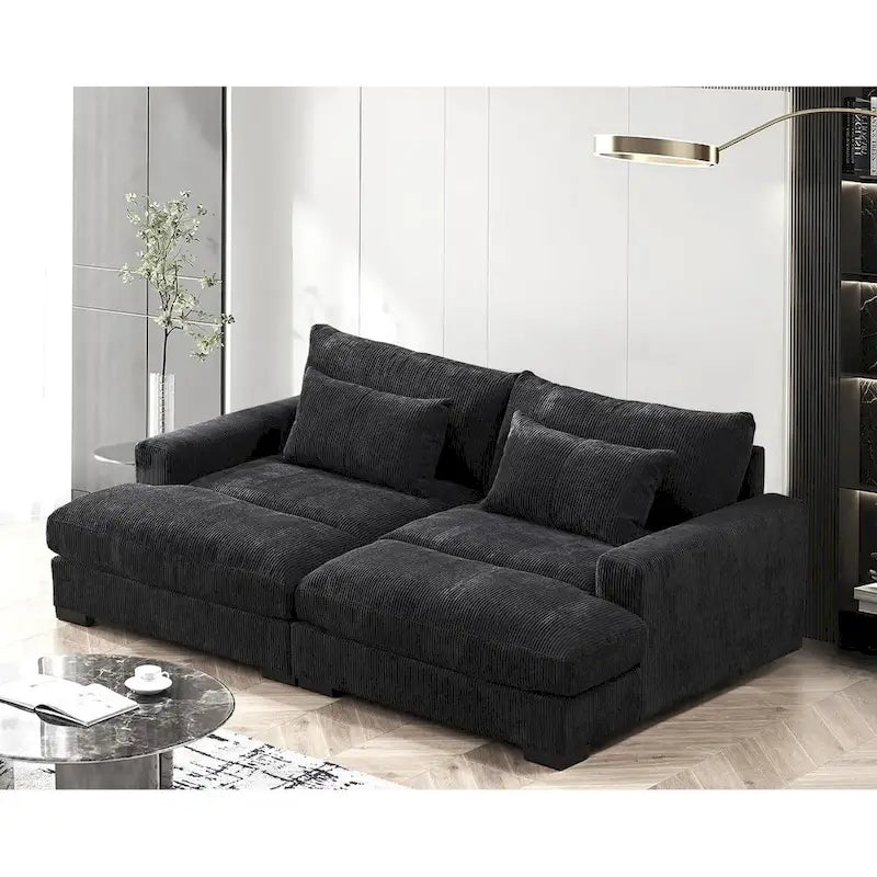 Luxe Schlafsofa mit Cordbezug und doppelter Chaiselongue, zum Twin-Bett umwandelbar