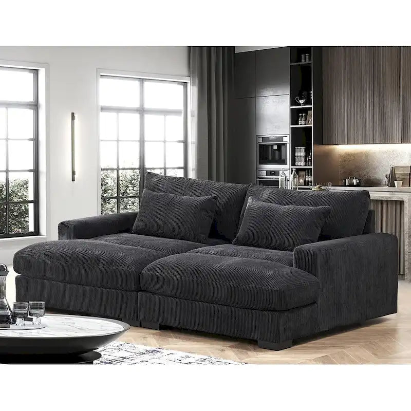 Luxe Schlafsofa mit Cordbezug und doppelter Chaiselongue, zum Twin-Bett umwandelbar