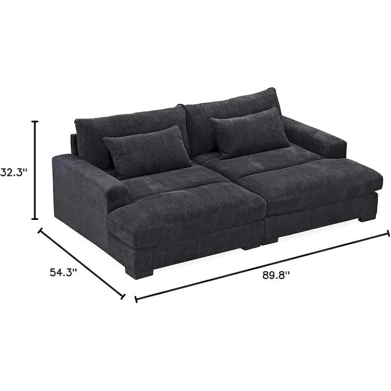 Luxe Schlafsofa mit Cordbezug und doppelter Chaiselongue, zum Twin-Bett umwandelbar
