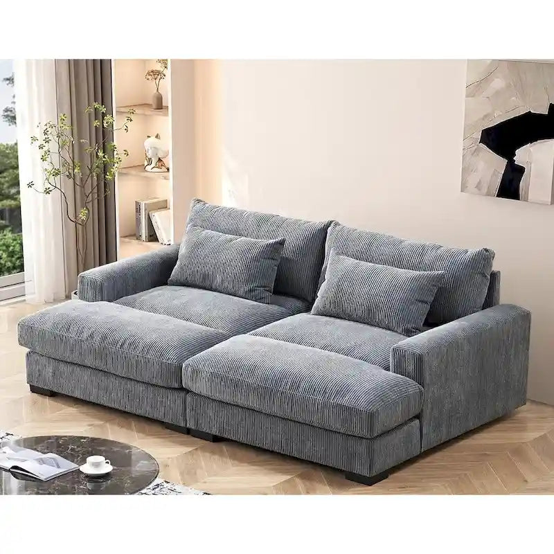 Luxe Schlafsofa mit Cordbezug und doppelter Chaiselongue, zum Twin-Bett umwandelbar