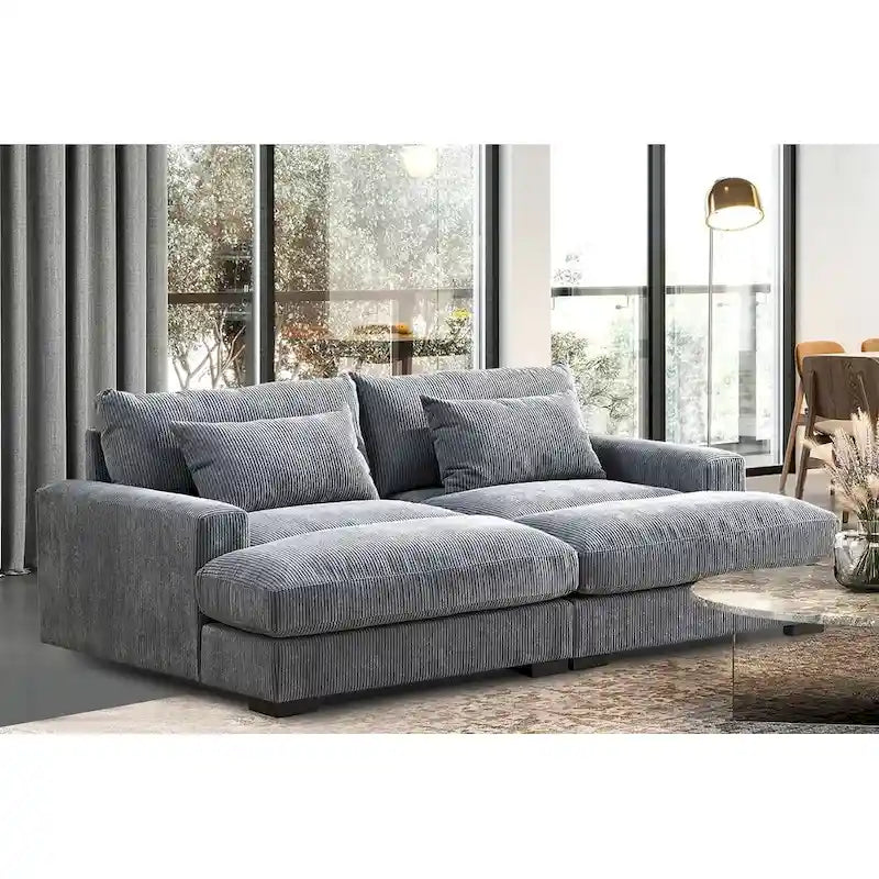 Luxe Schlafsofa mit Cordbezug und doppelter Chaiselongue, zum Twin-Bett umwandelbar