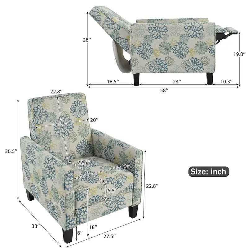 Darvis Clubsessel mit Blumenmuster und Liegefunktion