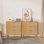 Moasis Modern Fluted 3-Drawer Dresser Chest of Drawers Natural Oak
