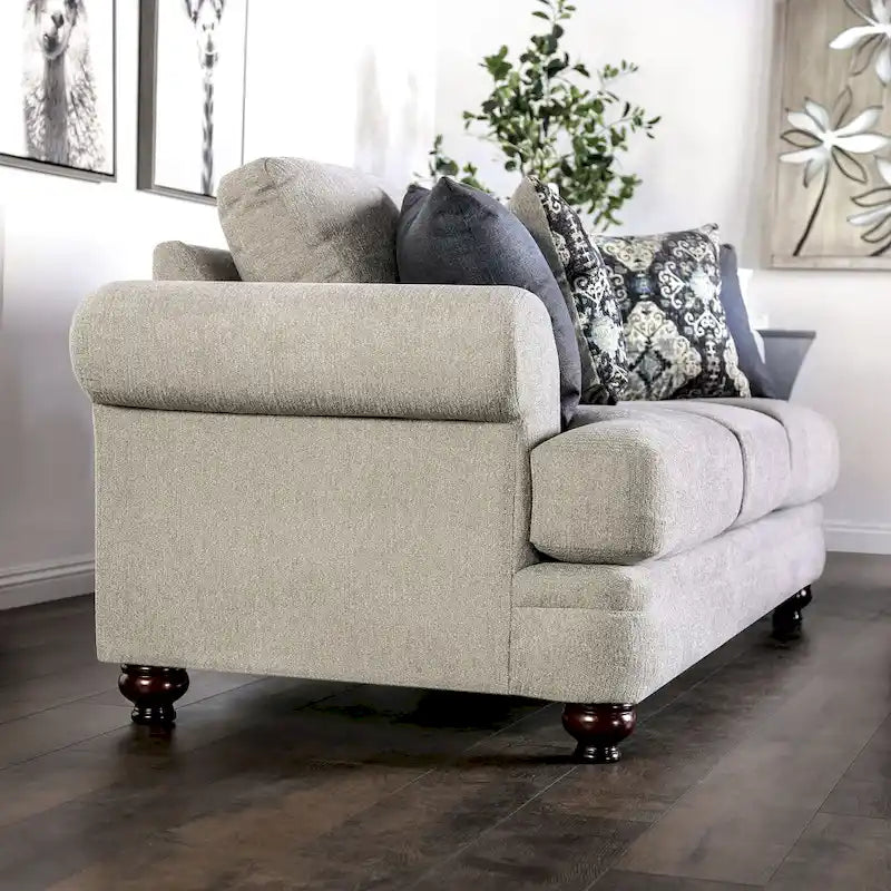 Beiges Chenille-Sofa im Übergangsstil mit T-förmiger Sitzpolsterung
