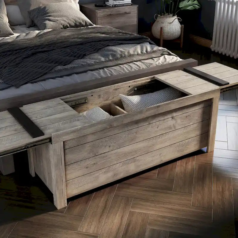 Rustikale Aufbewahrungsbank in verwitterter Eichenoptik