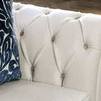 White Fabric Upholstered Rolled Arms Tufted Sofa