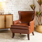 Angeles Mid-century Modern Ergonomic Vegan Leather Armchair with Wingback