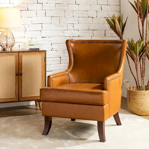 Angeles Mid-century Modern Ergonomic Vegan Leather Armchair with Wingback by HULALA HOME
