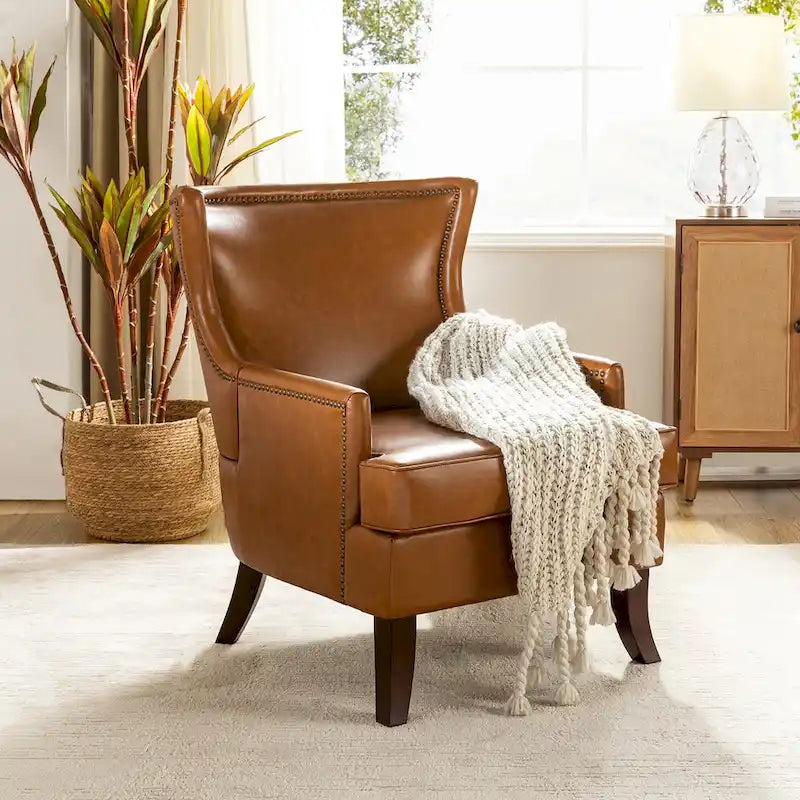 Angeles Mid-century Modern Ergonomic Vegan Leather Armchair with Wingback