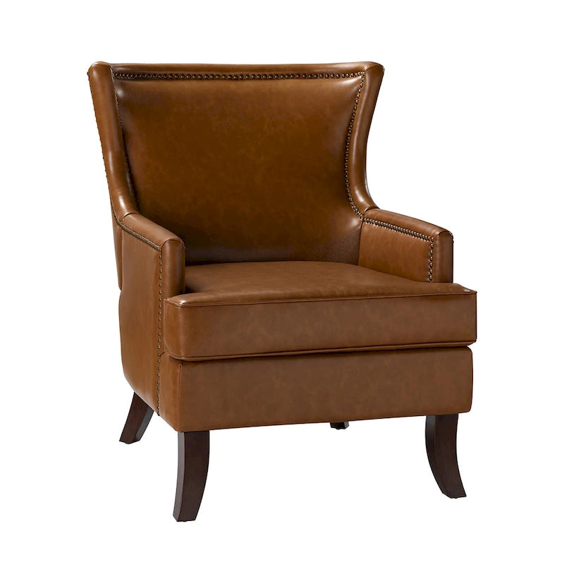 Angeles Mid-century Modern Ergonomic Vegan Leather Armchair with Wingback