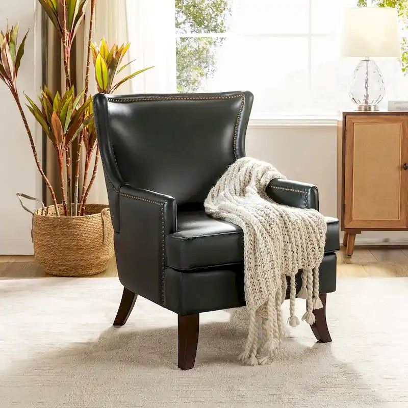 Angeles Mid-century Modern Ergonomic Vegan Leather Armchair with Wingback