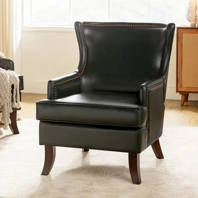 Angeles Mid-century Modern Ergonomic Vegan Leather Armchair with Wingback