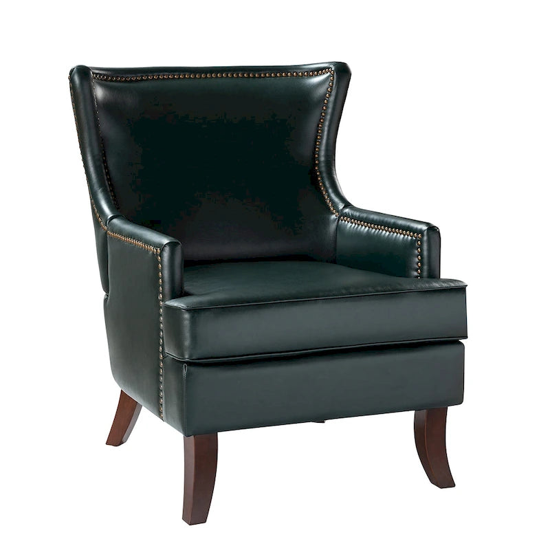 Angeles Mid-century Modern Ergonomic Vegan Leather Armchair with Wingback