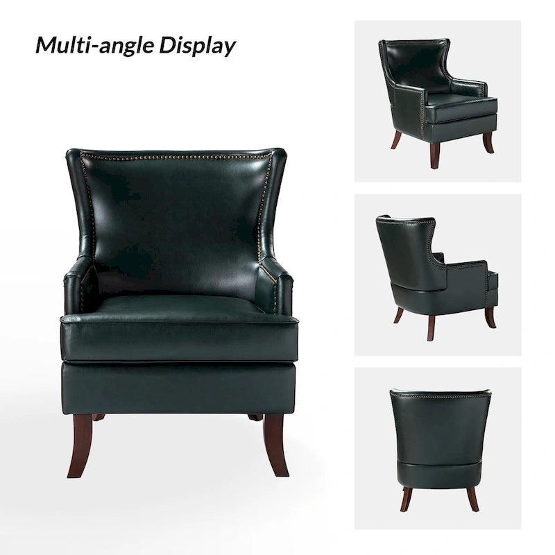 Angeles Mid-century Modern Ergonomic Vegan Leather Armchair with Wingback