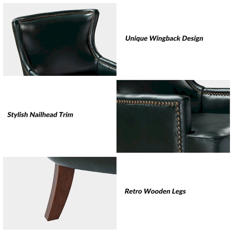Angeles Mid-century Modern Ergonomic Vegan Leather Armchair with Wingback