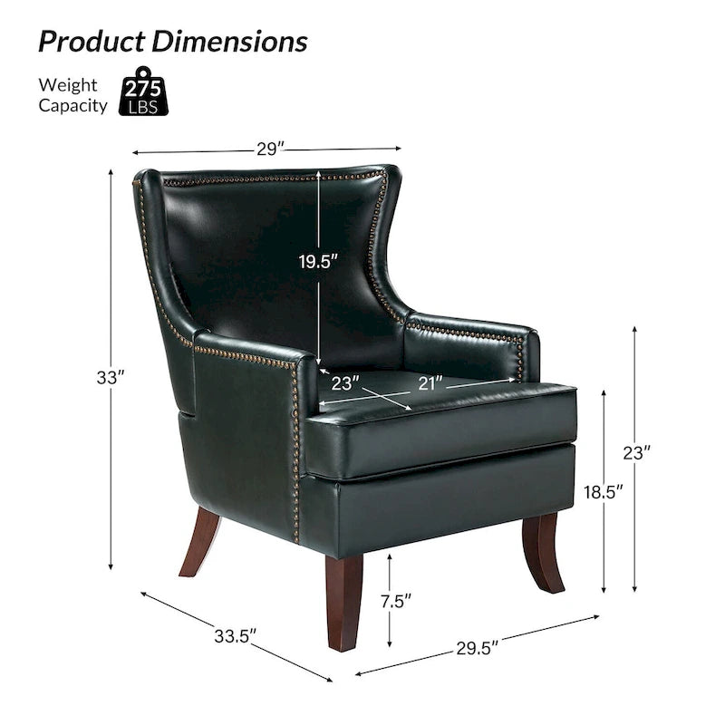 Angeles Mid-century Modern Ergonomic Vegan Leather Armchair with Wingback