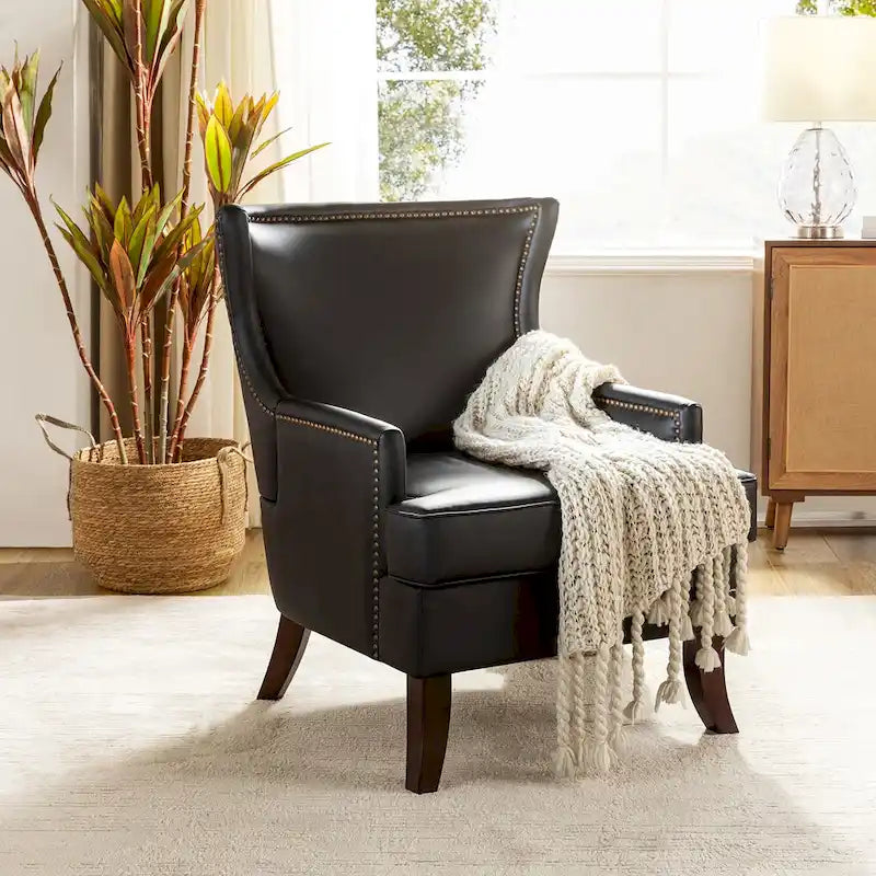 Angeles Mid-century Modern Ergonomic Vegan Leather Armchair with Wingback