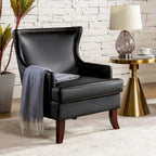 Angeles Mid-century Modern Ergonomic Vegan Leather Armchair with Wingback