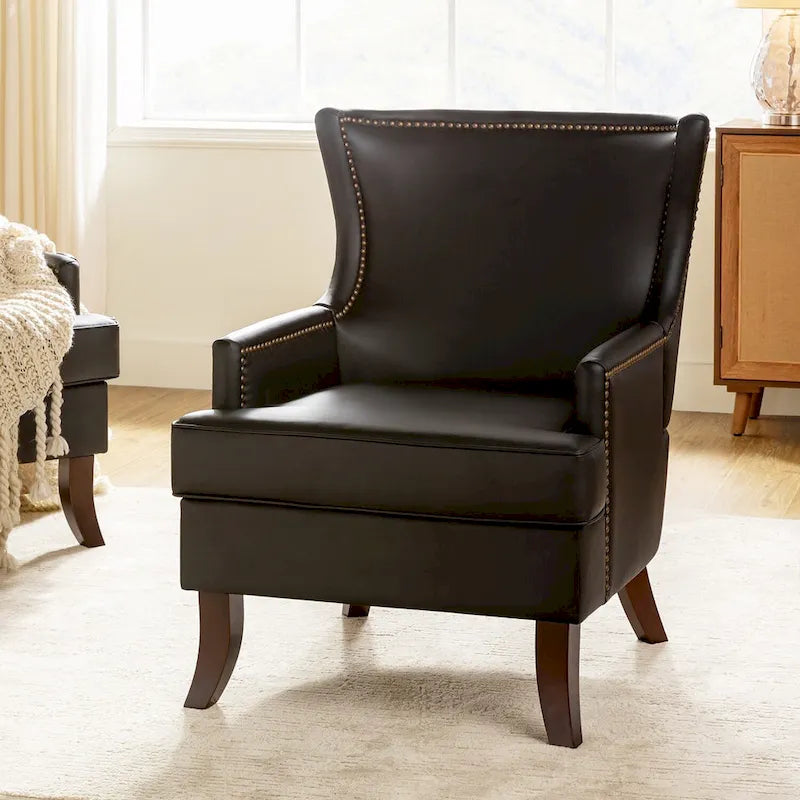 Angeles Mid-century Modern Ergonomic Vegan Leather Armchair with Wingback