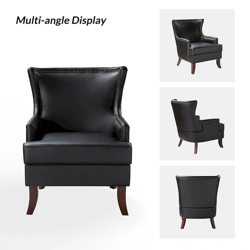 Angeles Mid-century Modern Ergonomic Vegan Leather Armchair with Wingback