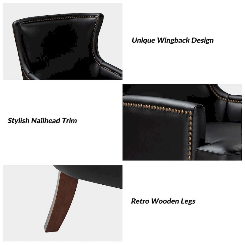 Angeles Mid-century Modern Ergonomic Vegan Leather Armchair with Wingback