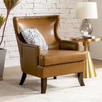 Angeles Mid-century Modern Ergonomic Vegan Leather Armchair with Wingback