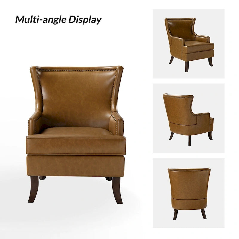 Angeles Mid-century Modern Ergonomic Vegan Leather Armchair with Wingback