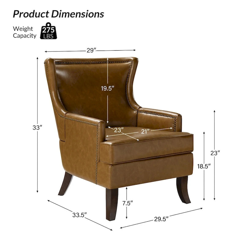 Angeles Mid-century Modern Ergonomic Vegan Leather Armchair with Wingback