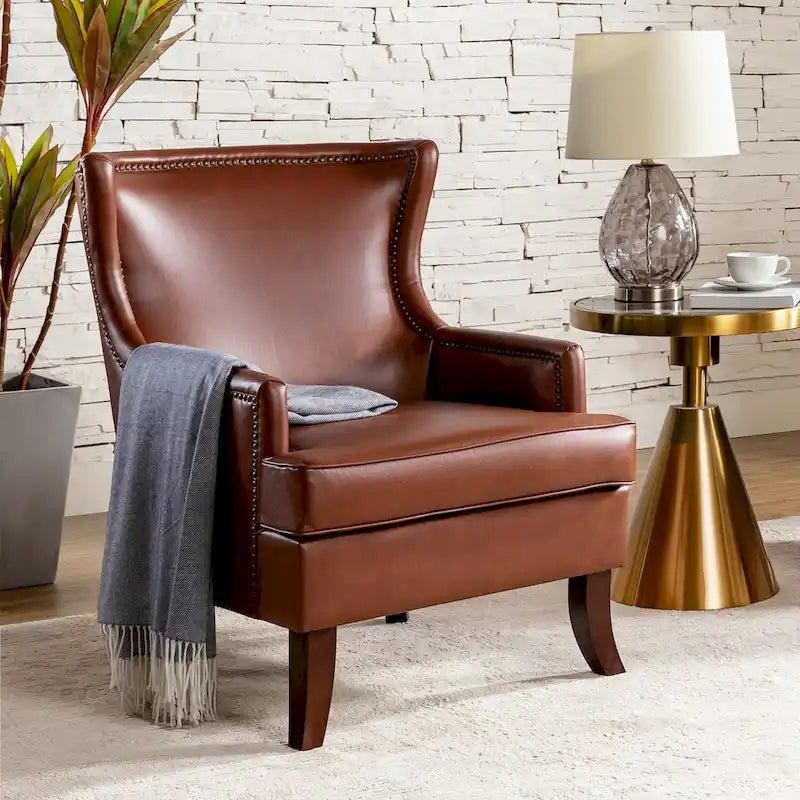 Angeles Mid-century Modern Ergonomic Vegan Leather Armchair with Wingback