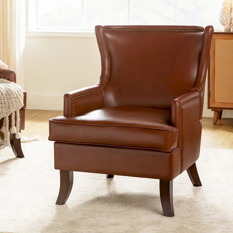 Angeles Mid-century Modern Ergonomic Vegan Leather Armchair with Wingback