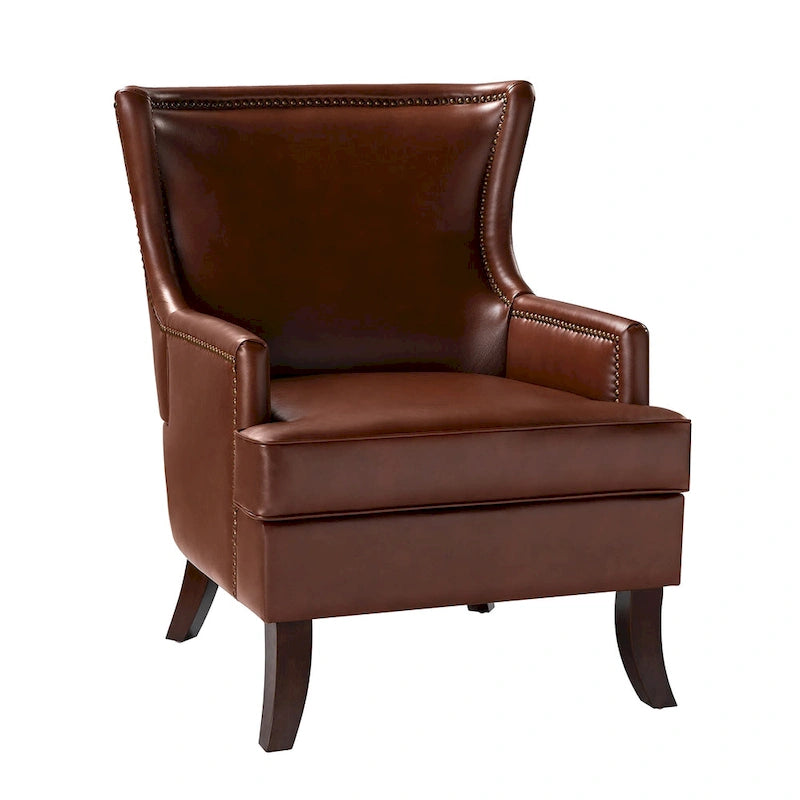 Angeles Mid-century Modern Ergonomic Vegan Leather Armchair with Wingback