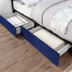 Cama de plataforma estofada com arrumação e 4 gavetas