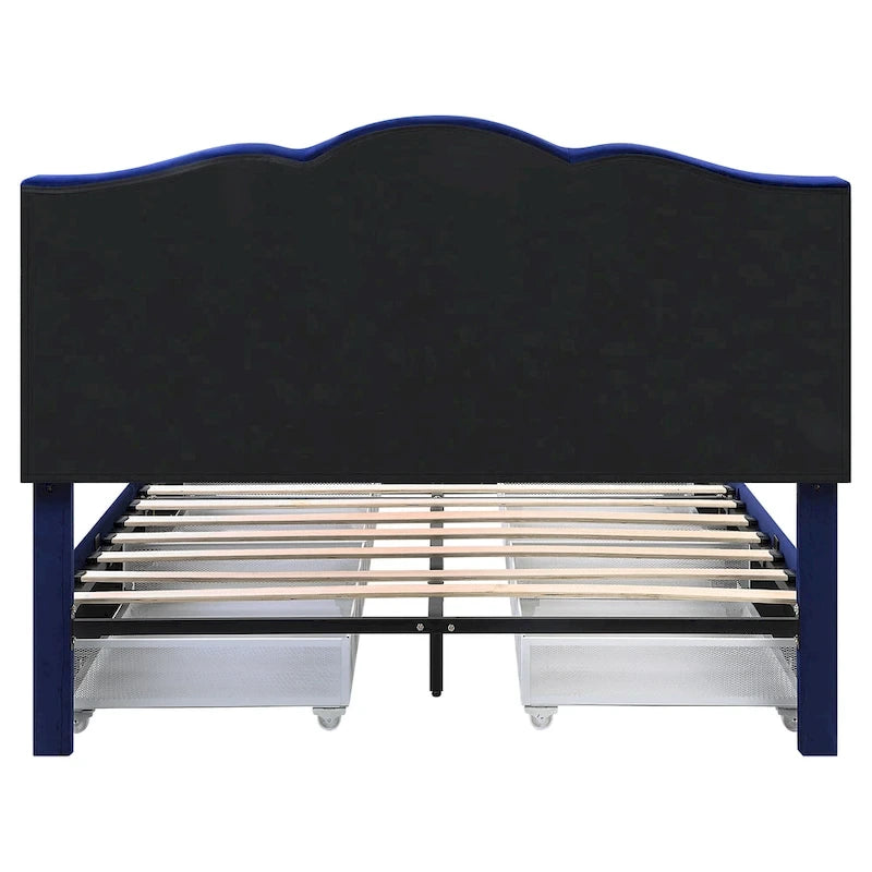 Cama de plataforma estofada com arrumação e 4 gavetas