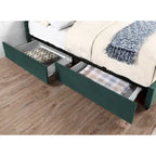 Cama de plataforma estofada com arrumação e 4 gavetas
