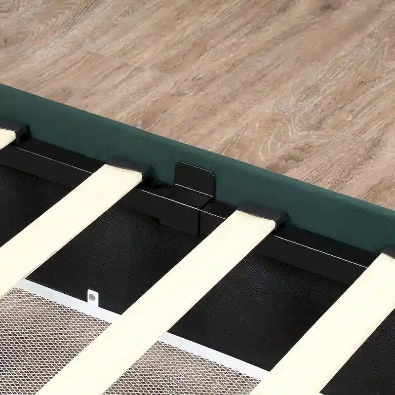 Cama de plataforma estofada com arrumação e 4 gavetas