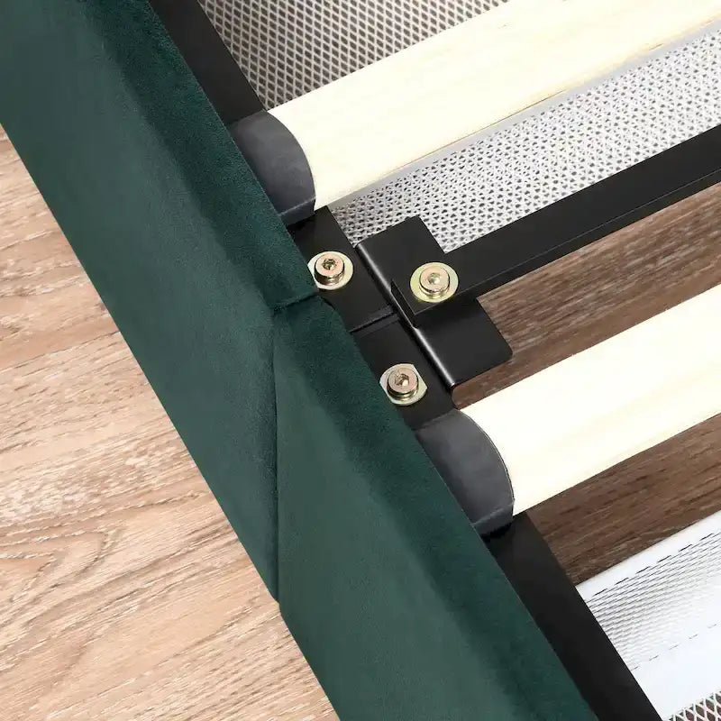 Cama de plataforma estofada com arrumação e 4 gavetas