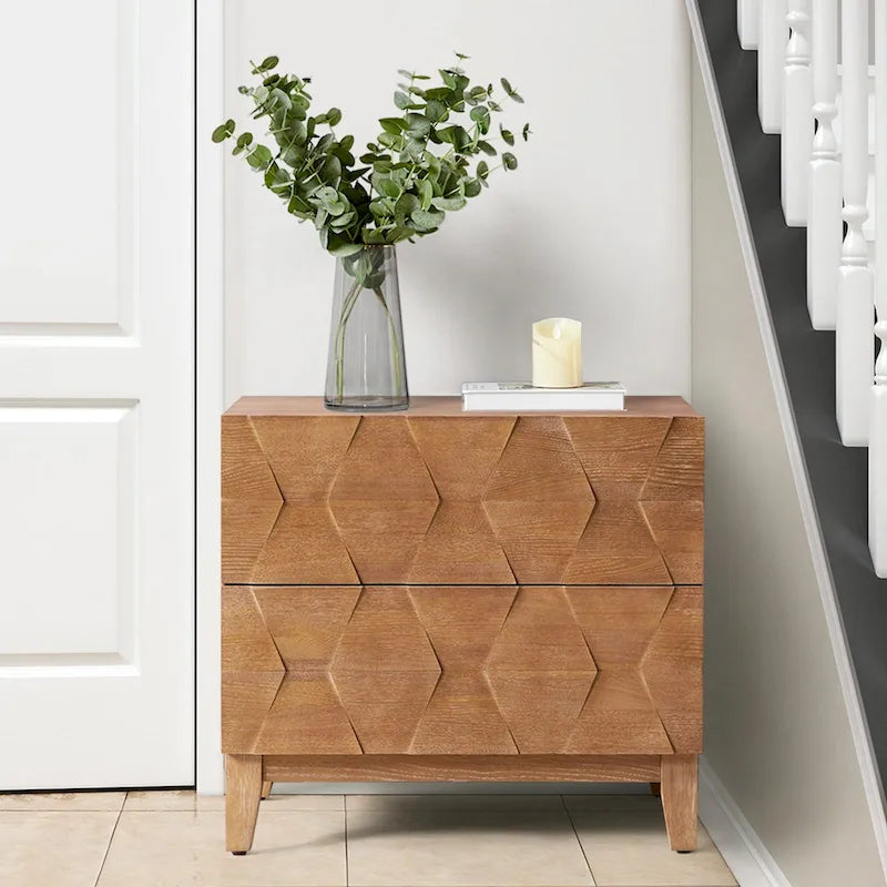 Comodino contenitore Ethel in stile mid-century con 2 cassetti, gambe regolabili in legno massello e stazione di ricarica