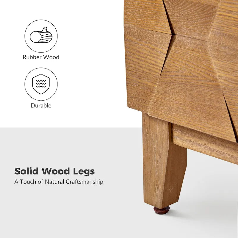 Comodino contenitore Ethel in stile mid-century con 2 cassetti, gambe regolabili in legno massello e stazione di ricarica