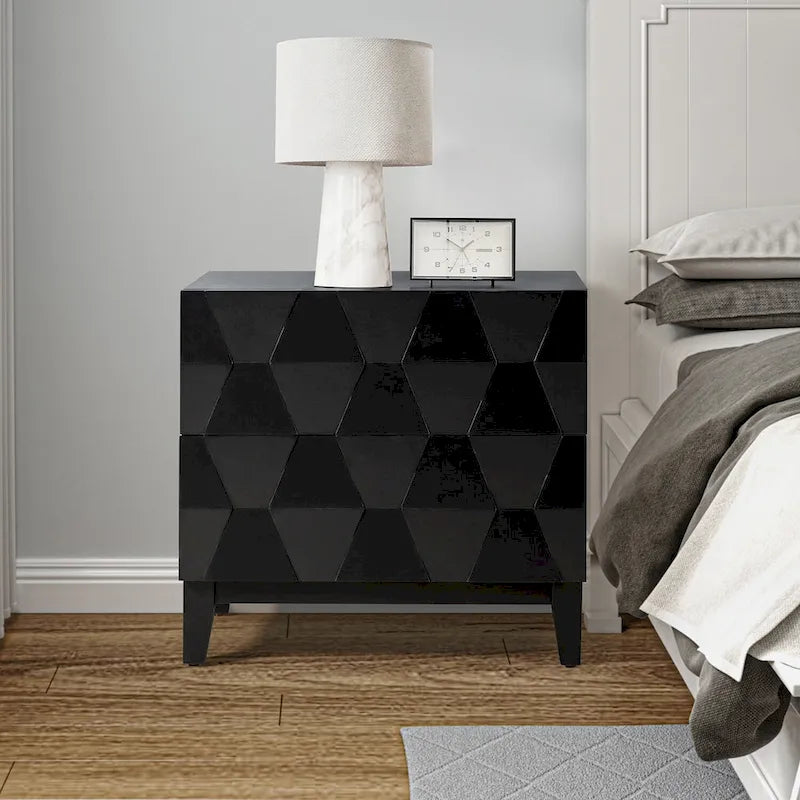 Comodino contenitore Ethel in stile mid-century con 2 cassetti, gambe regolabili in legno massello e stazione di ricarica